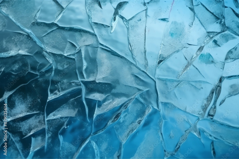 Fototapeta premium Ice texture cracks baikal, abstract background winter ice transparent blue. Generative AI
