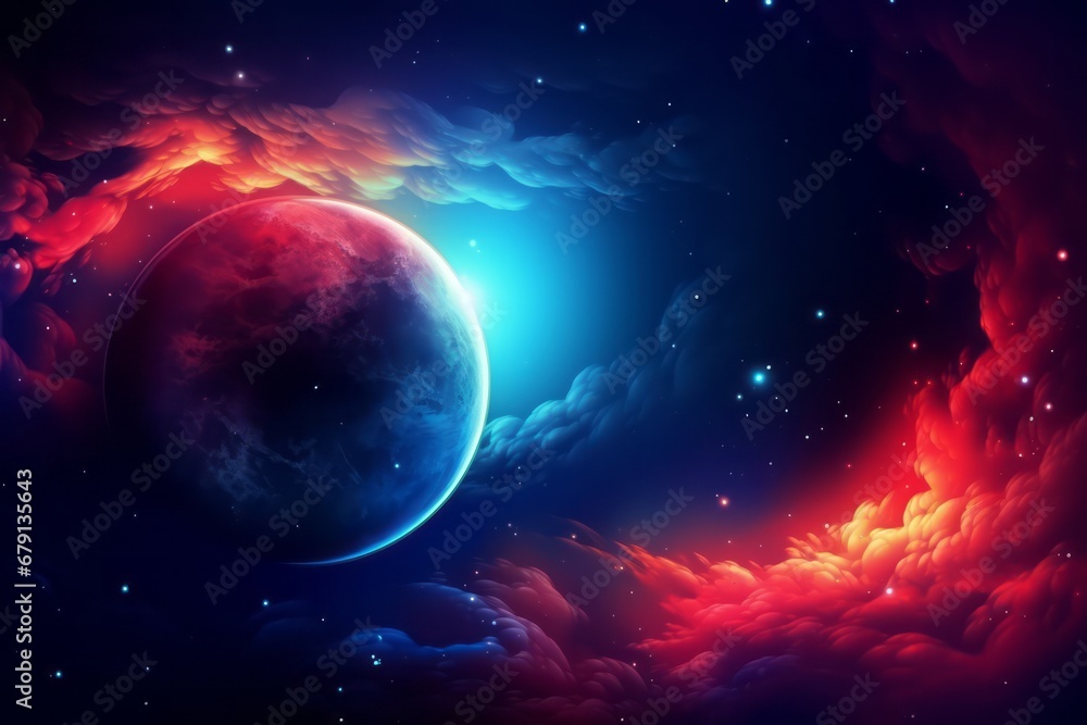 Obraz premium Illustration of galaxy sky cosmic night neon planet. Generative AI