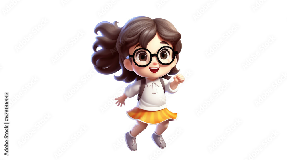 Cute kawai jumping on white or transparent background, png