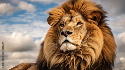 A close up photograph of a majestic lion