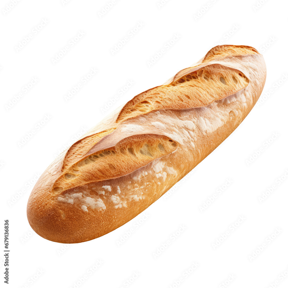 Single french loaf bread isolated on white or transparent background, png Single french loaf bread isolated on white or transparent background, png