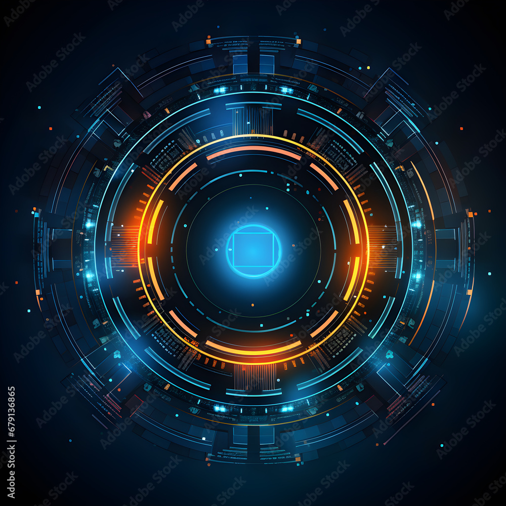 Circle hitech technology illustration background, Techno circle with glow template. Cyber button with blue set and highlights virtual futuristic frame design interface Circle hitech technology illustration background, Techno circle with glow template. Cyber button with blue set and highlights virtual futuristic frame design interface