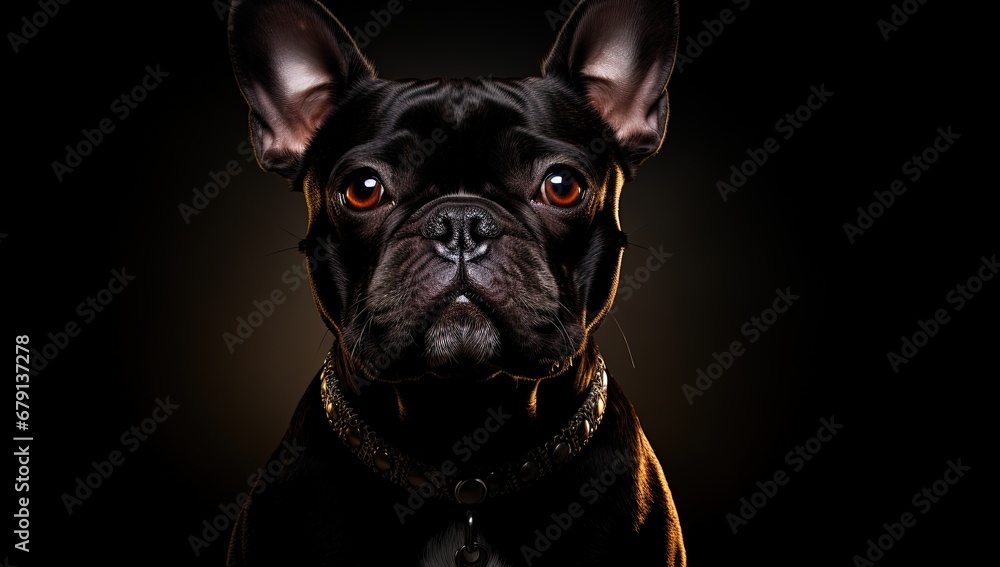 French Bulldog with a pensive look, highlighted in a dramatic spotlight.