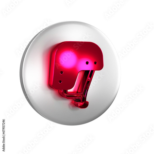 Red Skateboard helmet icon isolated on transparent background. Extreme sport. Sport equipment. Silver circle button.