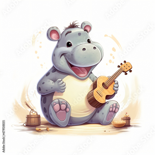 Hippo playing music cute hippopotamus animal sing