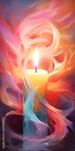 Easter Candle Illuminates in Abstract Pastel Style - Christian Religious Symbol of Light, Faith, and Blessing