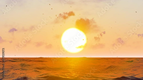Morning glow and sunrise time-lapse on the sea level photo