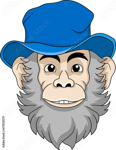 a bearded monkey is wearing a blue hat