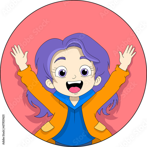 a girl is happy while raising both hands