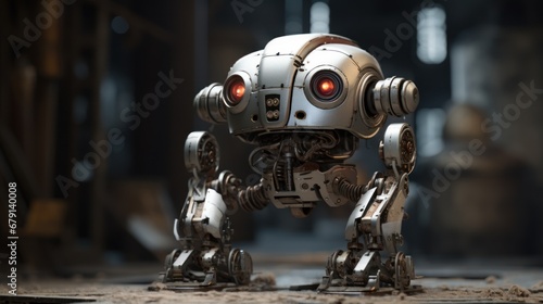 An artificial intelligence robot stands on the floor of a factory, Artificial intelligence and technology concept. © ProPhotos