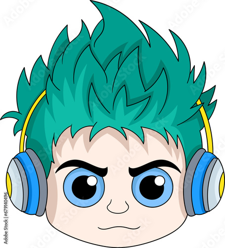 the green haired boy was wearing headphones