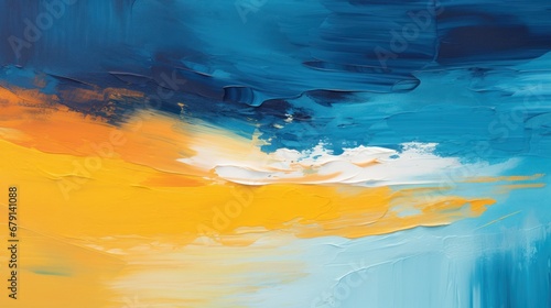 Colored oil painting, yellow, white, blue abstraction