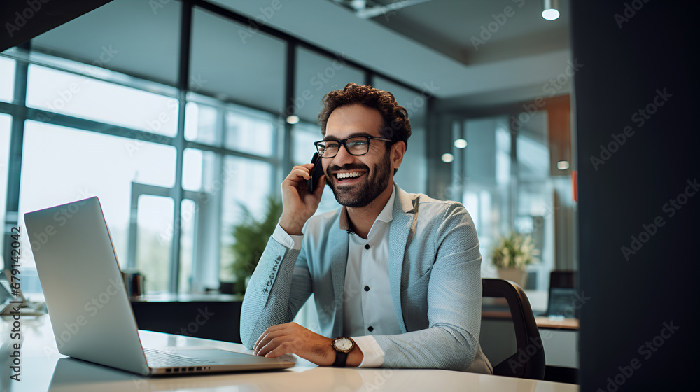 smiling administrative worker on the phone smiling administrative worker on the phone