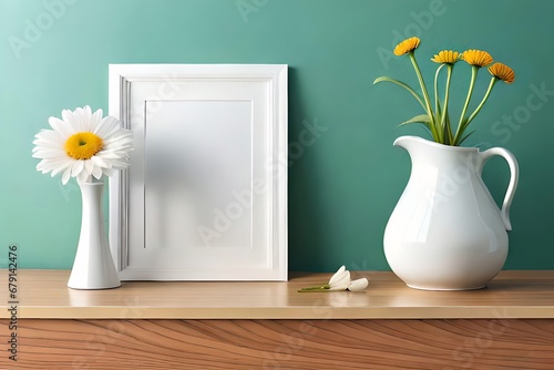 Minimal White Picture Frame Canvas Display With Flower in Vase