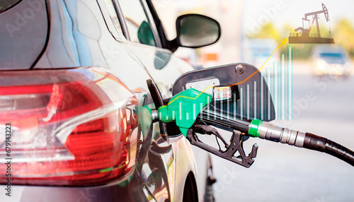 A car refuelling and a graph with fuel inflation concept