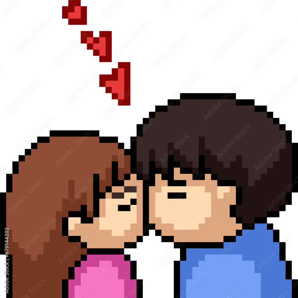 Obraz premium pixel art couple kissing romance