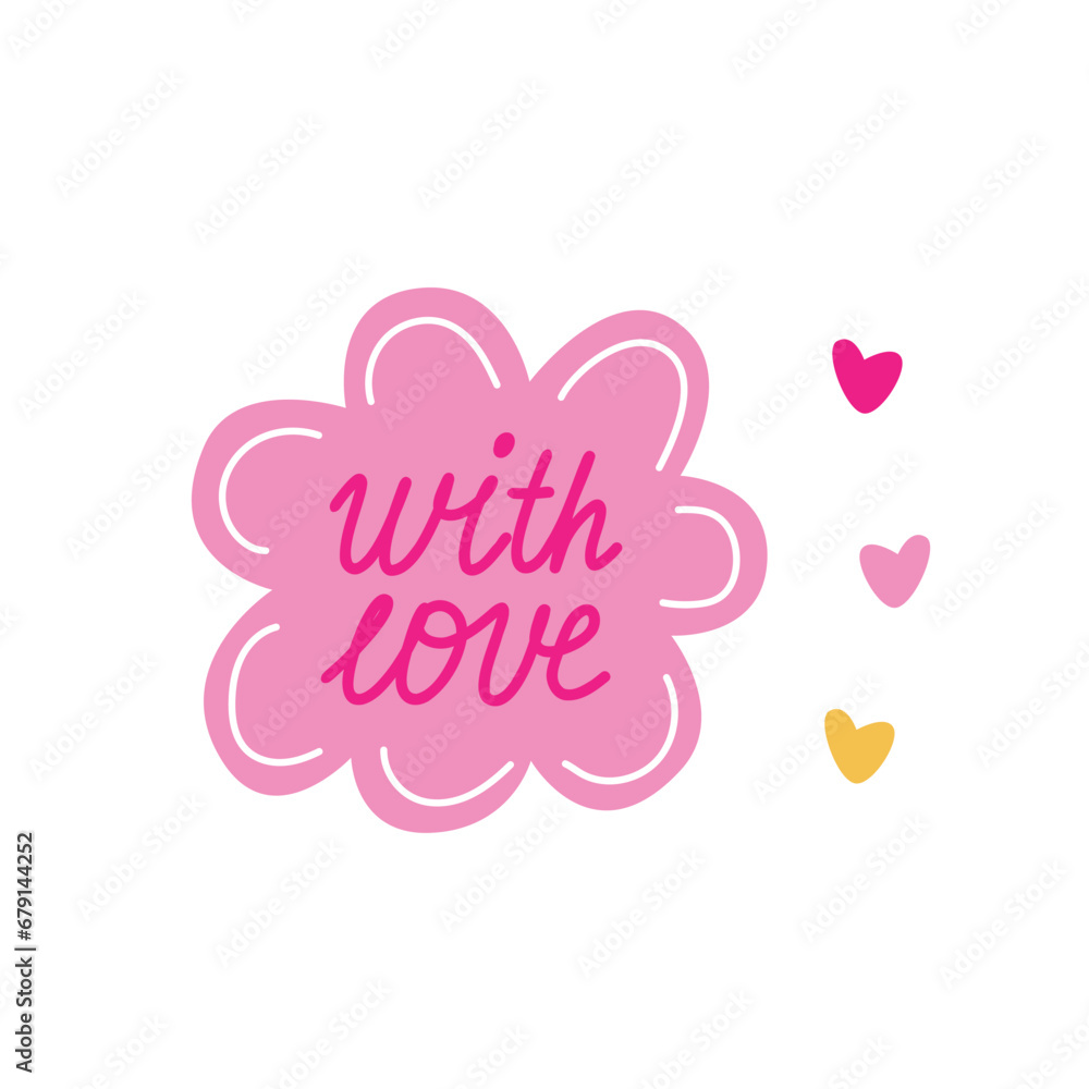 Groovy love sticker, with love lettering in trendy light pink clolor. Happy Valentine's day vector illustration