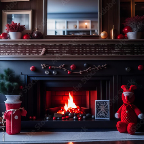 fireplace with christmas decorations