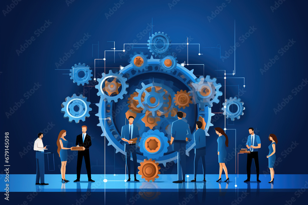 A string and gear illustration design of business process and business team working concept - obrazy, fototapety, plakaty 