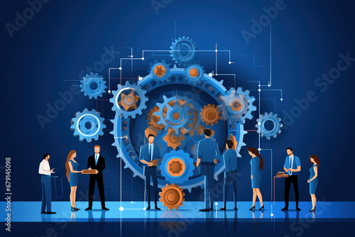 A string and gear illustration design of business process and business team working concept photo