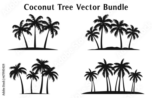 Coconut trees Silhouette Vector set isolated on white background, Coconut tree silhouettes Bundle © Enamul id:93