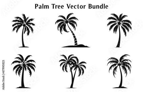 Palm trees vector silhouettes set isolated on a white background  Tropical palm trees Bundle