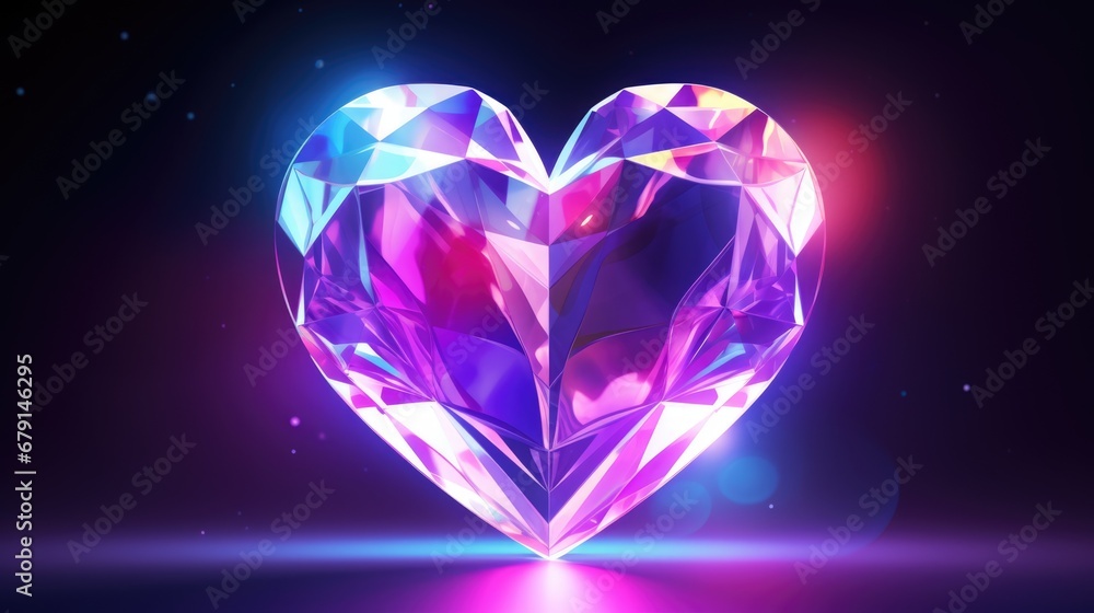 Fototapeta premium Pink Crystal heart background. Happy Valentines Day, wedding concept. Symbol of love. Diamond gemstones crystalline hearts semi&nbsp;precious&nbsp;jewelry. For greeting card, banner, flyer, party invitation..