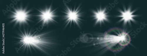 Set of bright light effects.Beautiful stars on the background. 