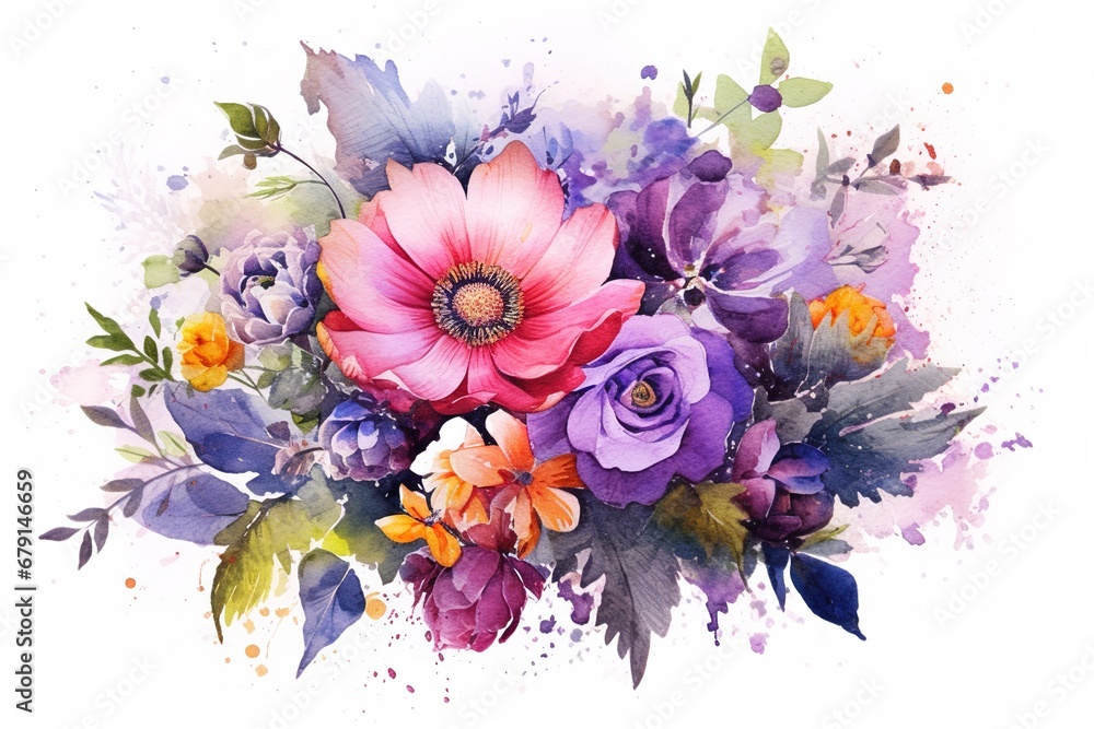 Watercolor floral illustration. Ai generative.