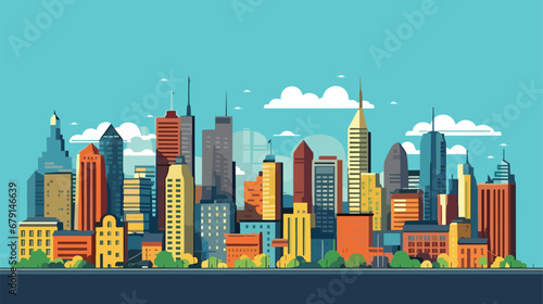 City skyline vector illustration. Urban landscape. Daytime cityscape