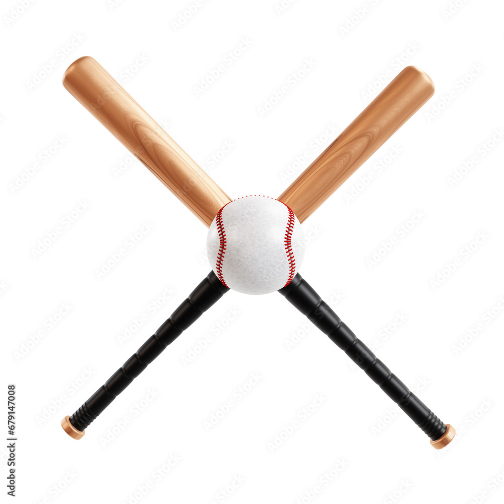 Baseball bats crossed and ball isolated on white background. 3d-rendering Baseball bats crossed and ball isolated on white background. 3d-rendering