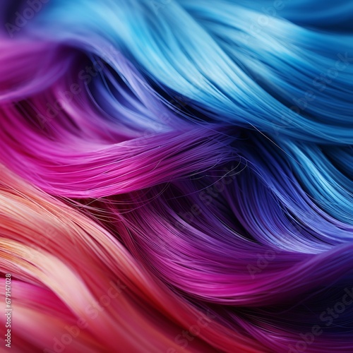 Studio image of rainbow hair strands up close. Generative Ai.