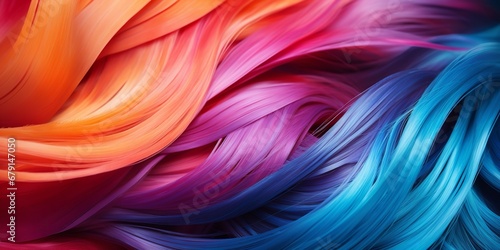 Studio image of rainbow hair strands up close. Generative Ai.
