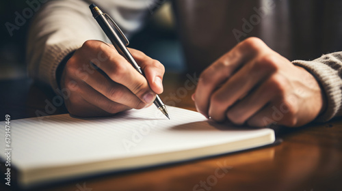 Man writer writing on note paper education and learn