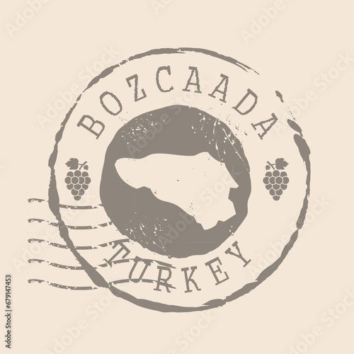 Stamp Postal of Bozcaada island. Map Silhouette rubber Seal.  Design Retro Travel. Seal  Map of Bozcaada island grunge  for your design. Turkey. EPS10