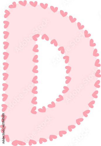 D Alphabet pink letter,heart frame, Valentine