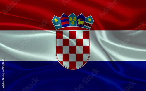 3d waving realistic silk national flag of Croatia. Happy national day Croatia flag background. close up