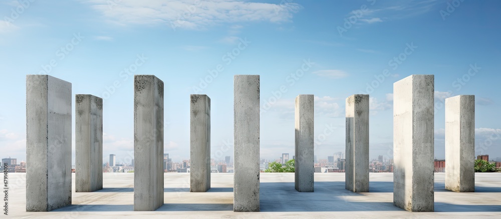 Industrial construction produces monolithic columns from formwork Copy space image Place for adding text or design