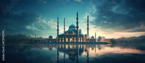 Islamic background mosque with stunning landscape Copy space image Place for adding text or design photo