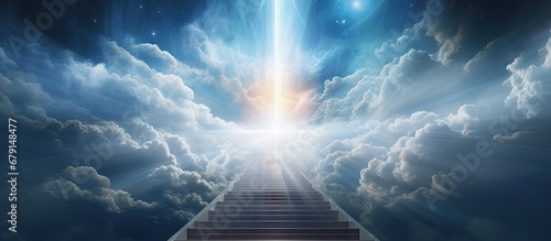 Heavenly staircase artwork glowing upward Copy space image Place for adding text or design photo