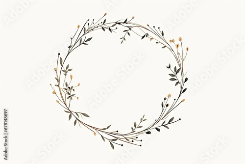 Elegance in bloom. Vintage floral wreath for romantic invitations. Whimsical botanical circle. Hand drawn frame in black and white. Nature embrace. Rustic wedding card with round ornament #679148697