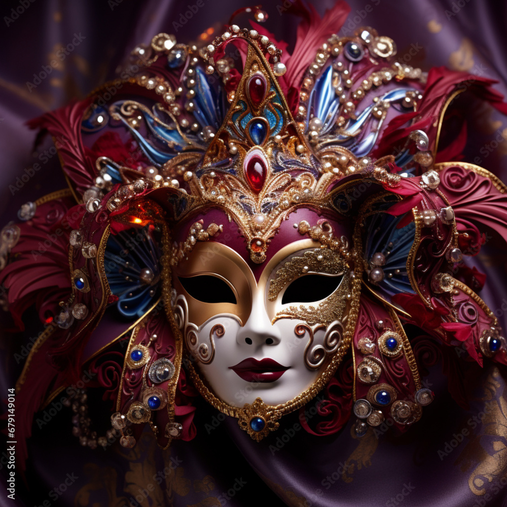 Fotografia con detalle de mascara de carnaval , con acabado de lujo