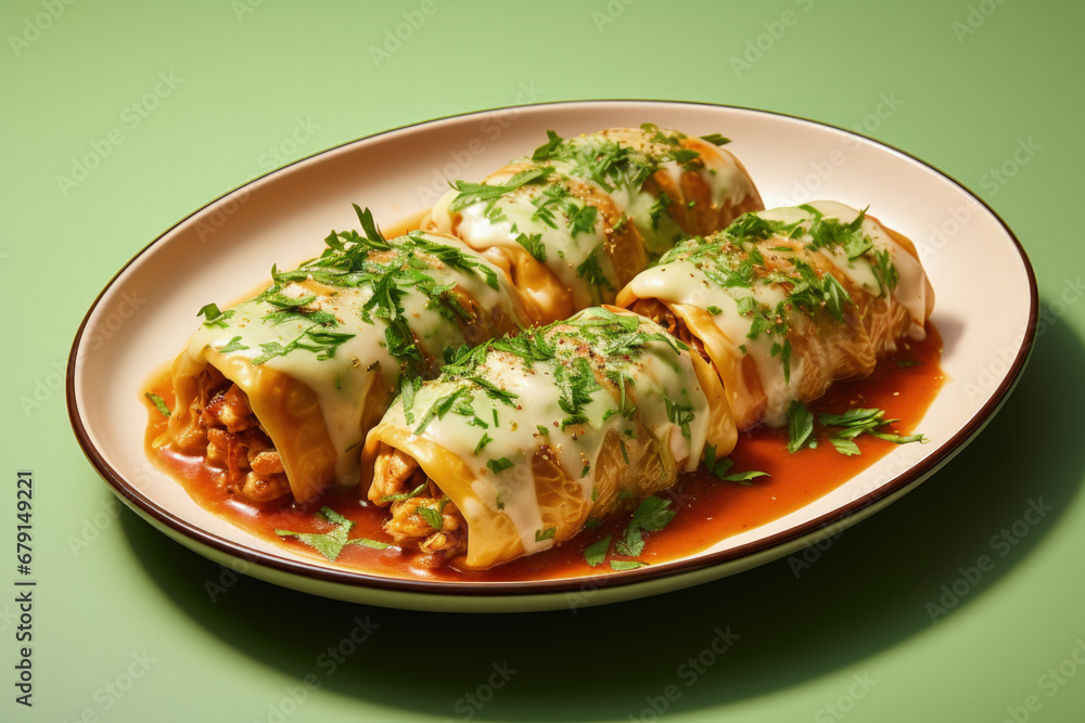 Cabbage Rolls (Holishkes) Isolated on Pastel Background with a Place for Text Cabbage Rolls (Holishkes) Isolated on Pastel Background with a Place for Text