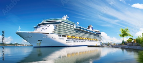 Giant cruise ship docked at city port Copy space image Place for adding text or design