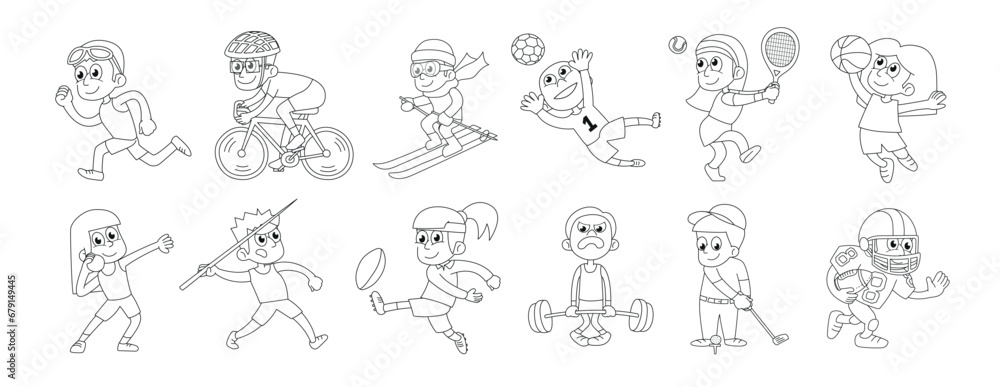 Sports icon collection. Outline style vector illustration