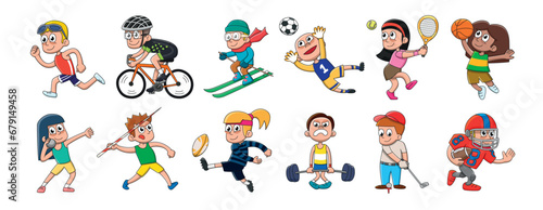 Sports icon collection. Clip art. Cartoon style vector illustration