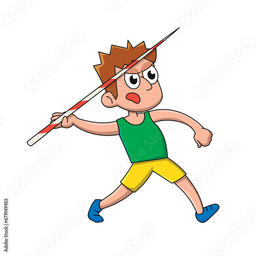 Javelin thrower. Cartoon style vector illustration