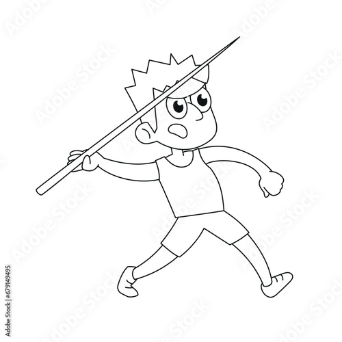 Javelin thrower. Outline style vector illustration