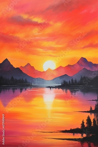 A breathtaking sunrise scene  vibrant colors of oranges  reds  yellows  and purples painting the sky