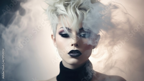 Fashion portrait of sensual female model with smoke dispersion. head with stylish hairstyle in tobacco smoke © Svetlana